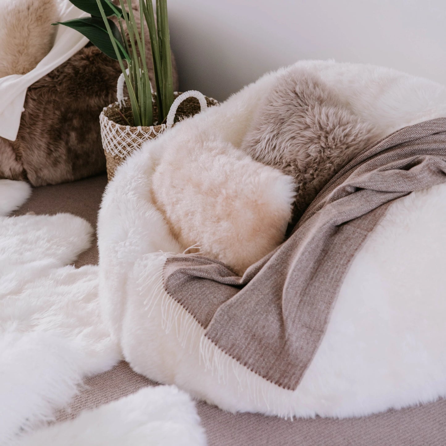 New Zealand long wool sheepskin bean bag in ivory