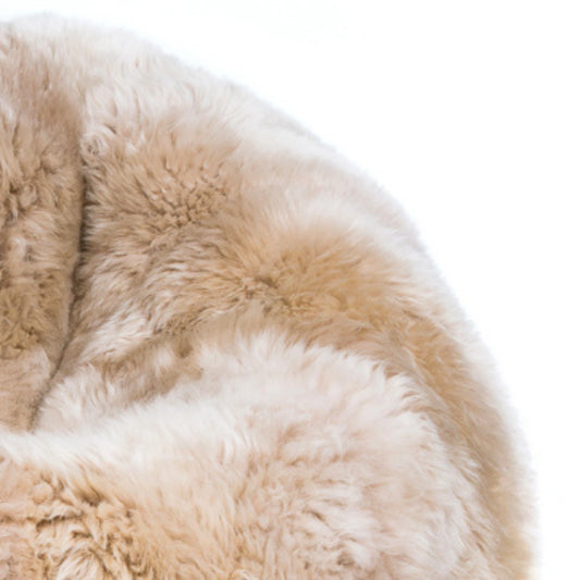 New Zealand long wool sheepskin bean bag in nappa close up