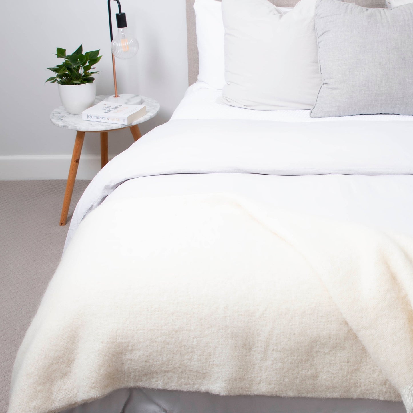 Soft Mohair luxury throws from Glamorous Goat. Mohair throw in Ivory white available at My Sanctuary