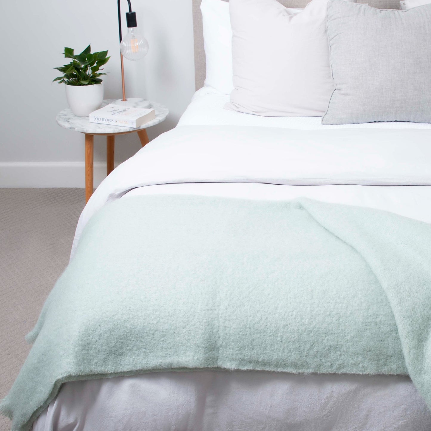 Soft Mohair luxury throws from Glamorous Goat. Mohair throw in mint green available at My Sanctuary
