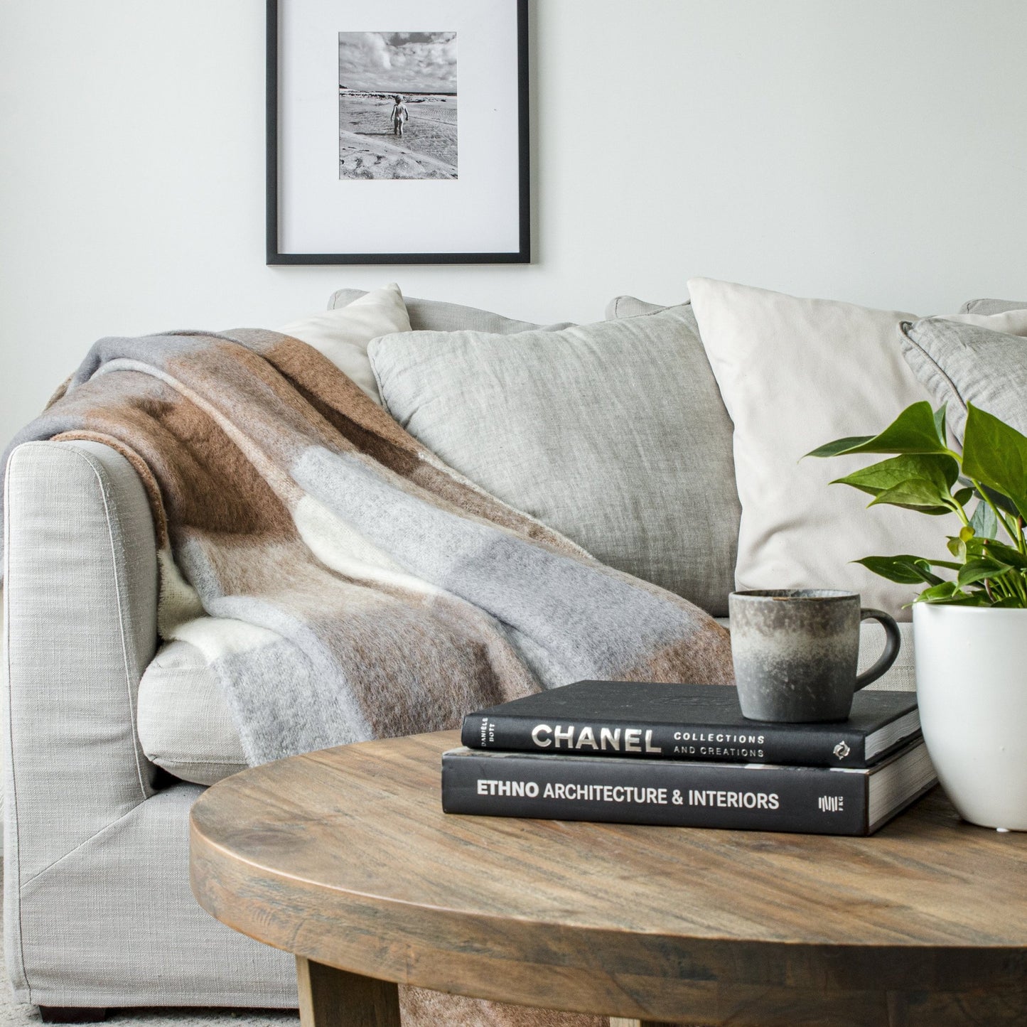 Soft Mohair luxury throws from Glamorous Goat. Mohair throw in Pembroke brown and grey check available at My Sanctuary