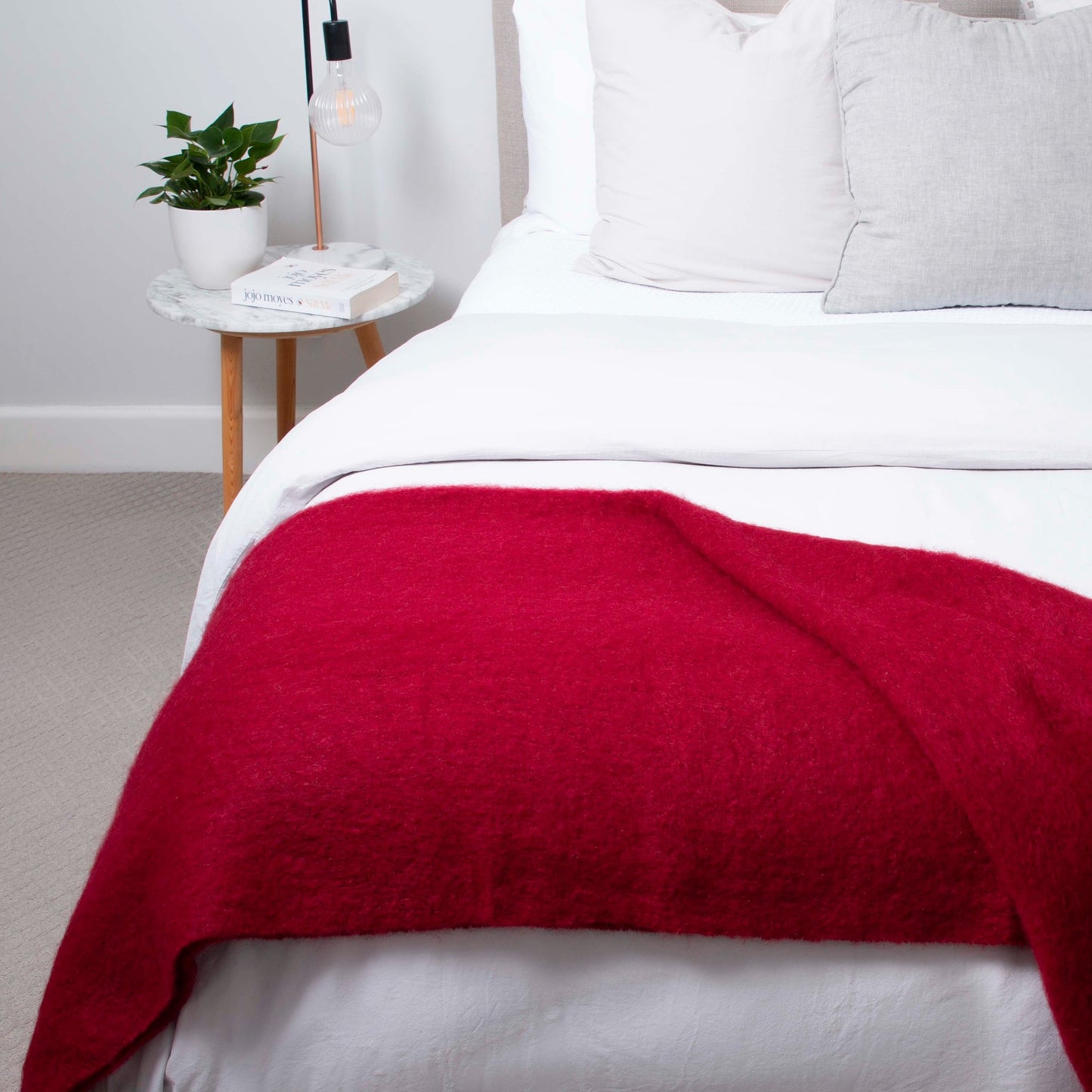 Soft Mohair luxury throws from Glamorous Goat in Pinot Noir red. Angora kid mohair throws available at My Sanctuary