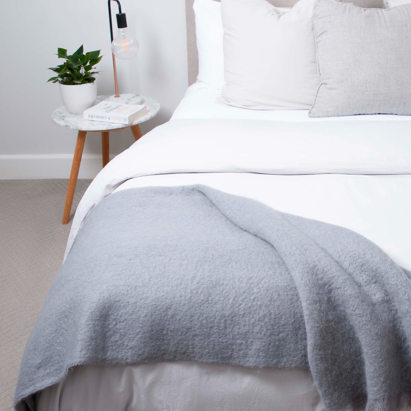 Luxury pure mohair throw in platinum grey. Mohair NZ available at My Sanctuary