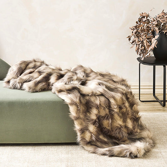Imitation fake fur throw - Heirloom faux fur throw and cushions in Mountain Hare SKU FMHT18