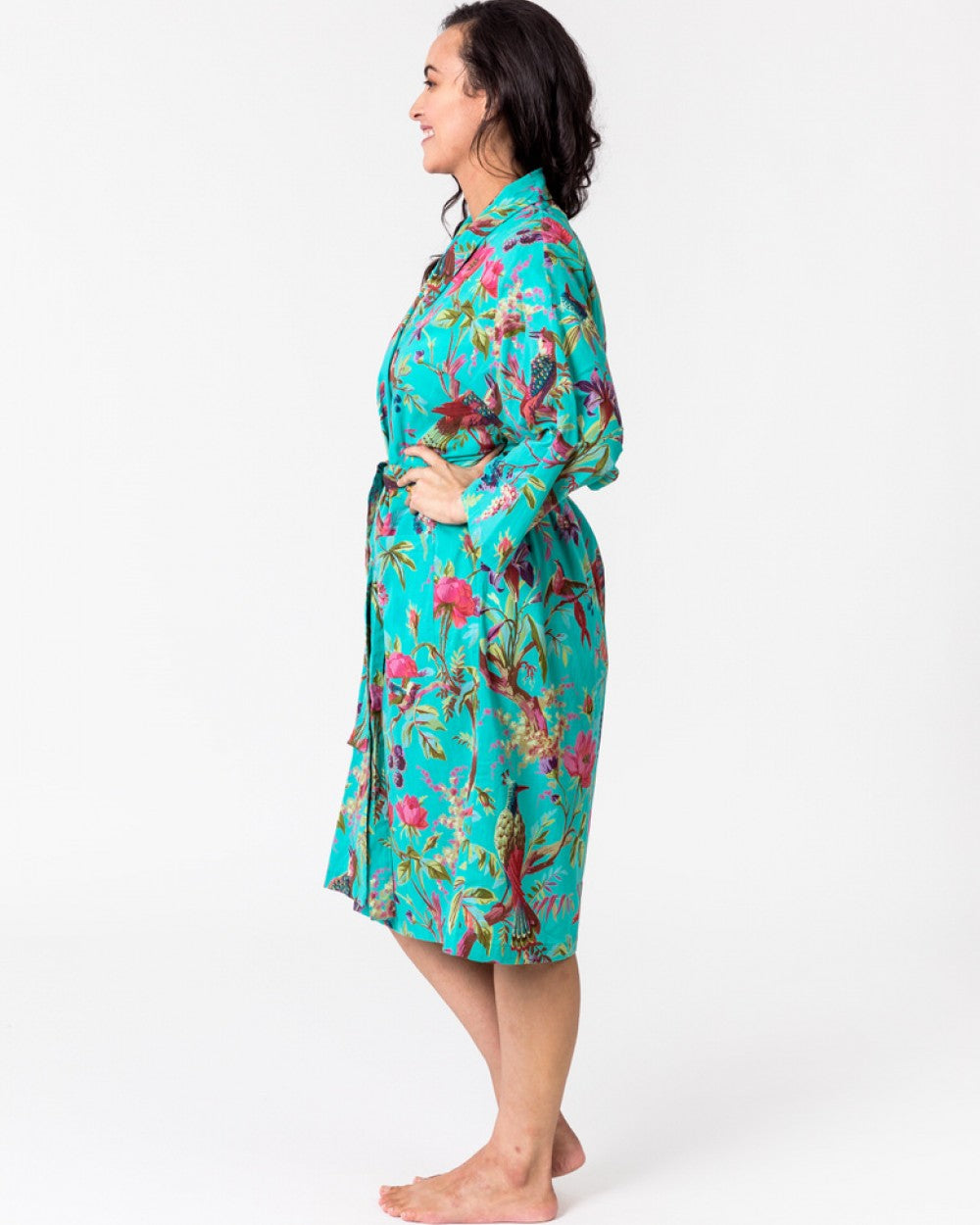 paradise aqua green kimono in cotton with belt