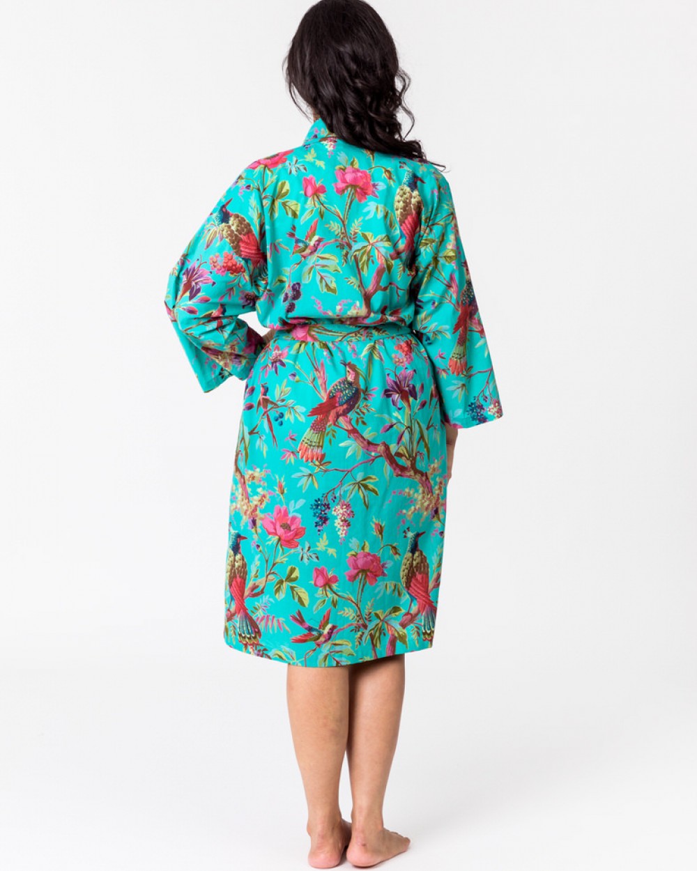 paradise aqua green kimono in cotton with belt