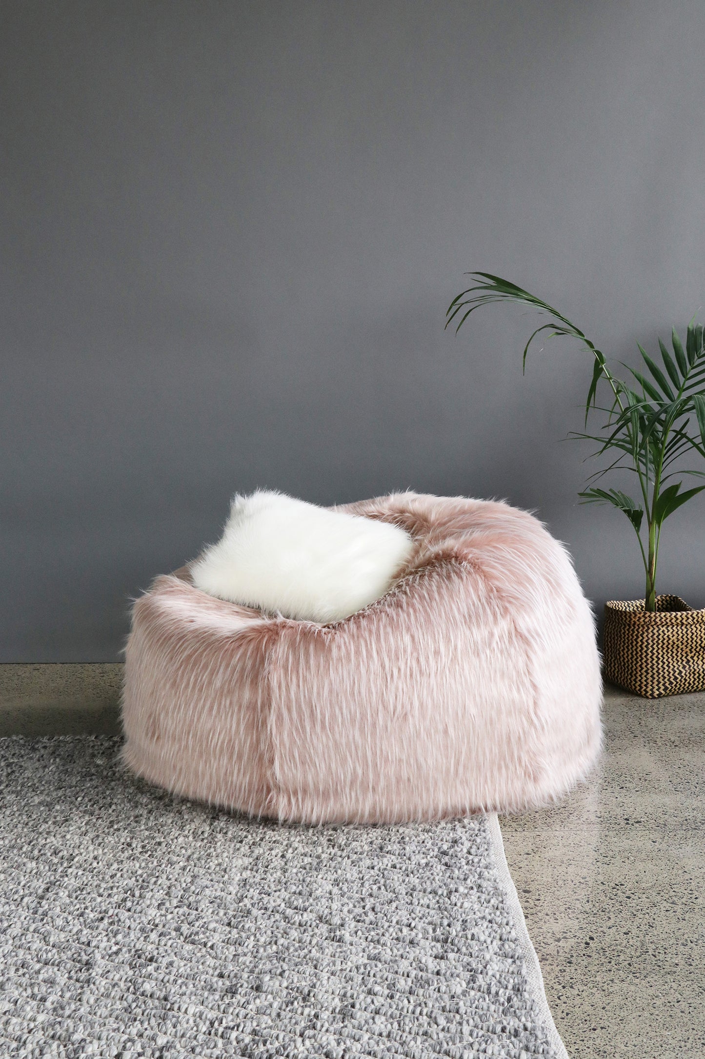 Peony Plume Plush Pod luxury bean bags in imitation fur