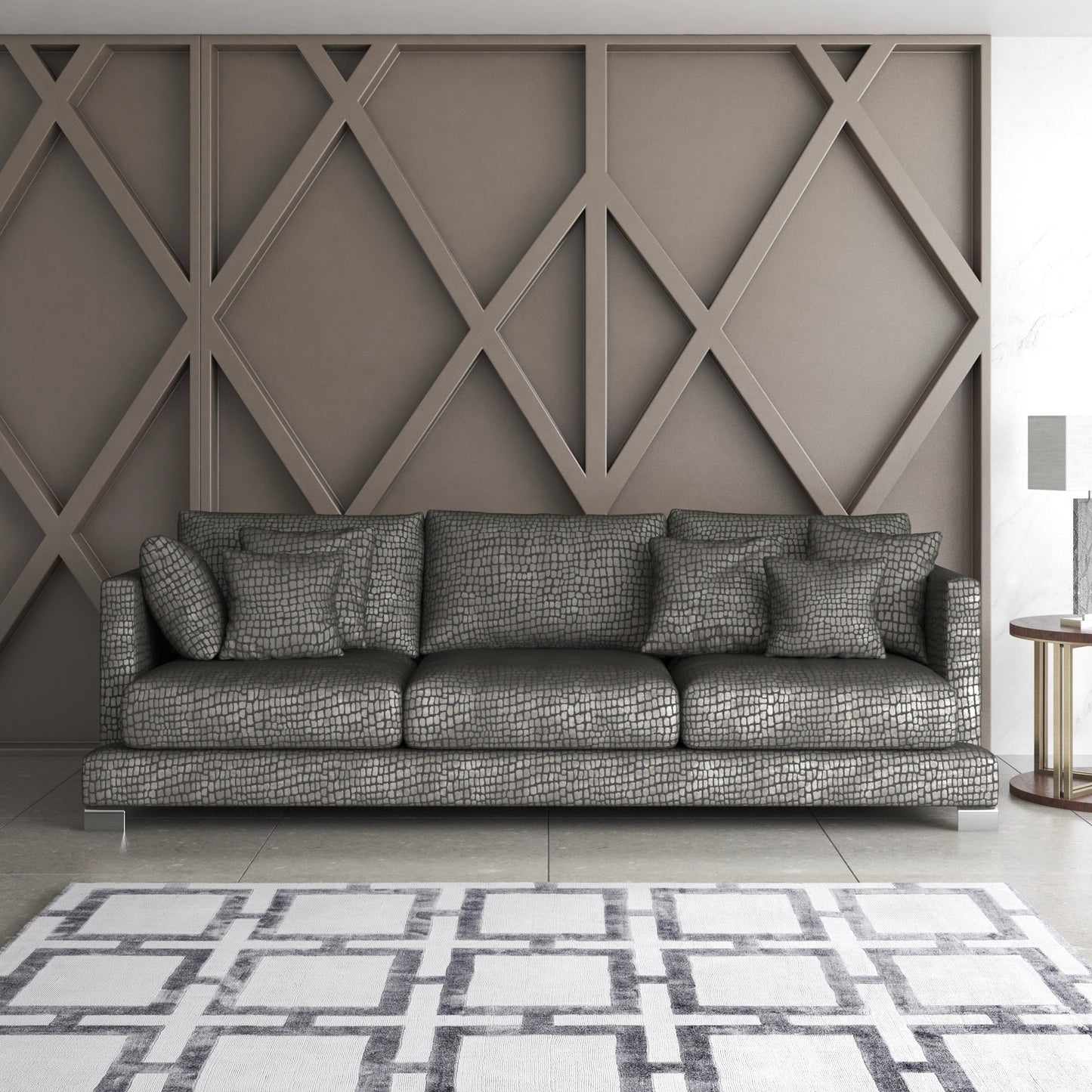 Cazador fabric part of the Sauvage collection shown on a sofa