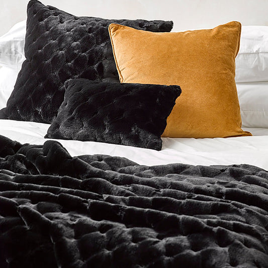 Luxury imitation fur throw, Valentina Black from Heirloom Furs with matching cushions SKU FVABT18
