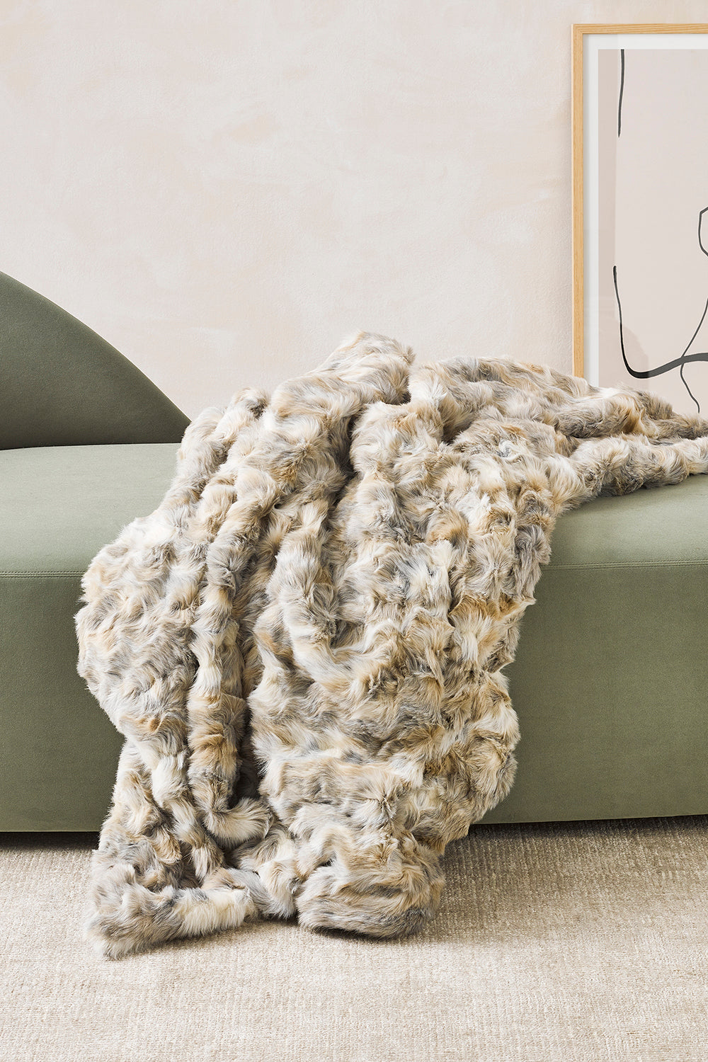 Luxury imitation faux fur throw in Vintage Squirrel Grey, brown and cream