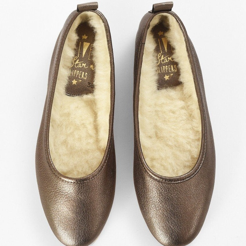 Italian Leather Ballet Slippers in red with wool lining and rubber sole. Luxury slippers from My Sanctuary