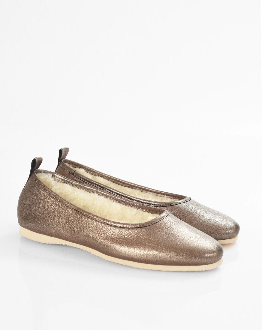 Italian Leather Ballet Slippers in red with wool lining and rubber sole. Luxury slippers from My Sanctuary