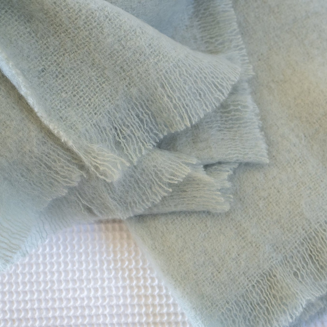 Luxury pure mohair throw in mint light green. Mohair NZ available at My Sanctuary