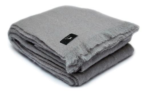 Luxury pure mohair throw in platinum grey. Mohair NZ available at My Sanctuary