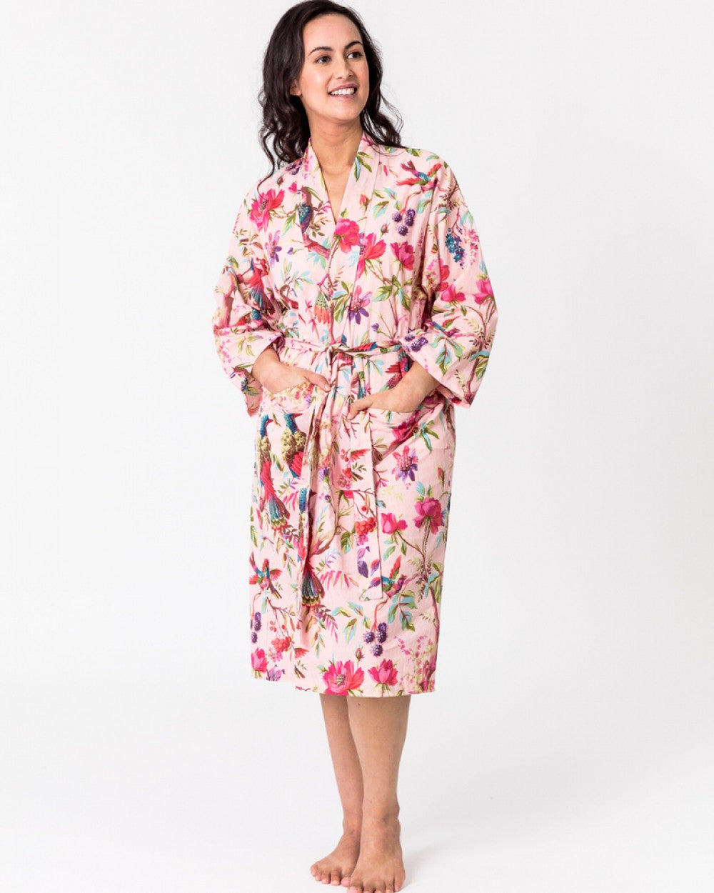 Paradise rose kimono robe with bird of paradise pattern - Floressents