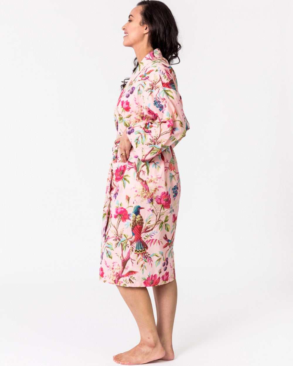 Paradise rose kimono robe with bird of paradise pattern - Floressents
