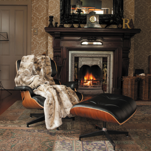 Luxury faux fur mountain rabbit throw in cream and brown from Heirloom. These are the best fake fur throws, super soft for NZ interior design