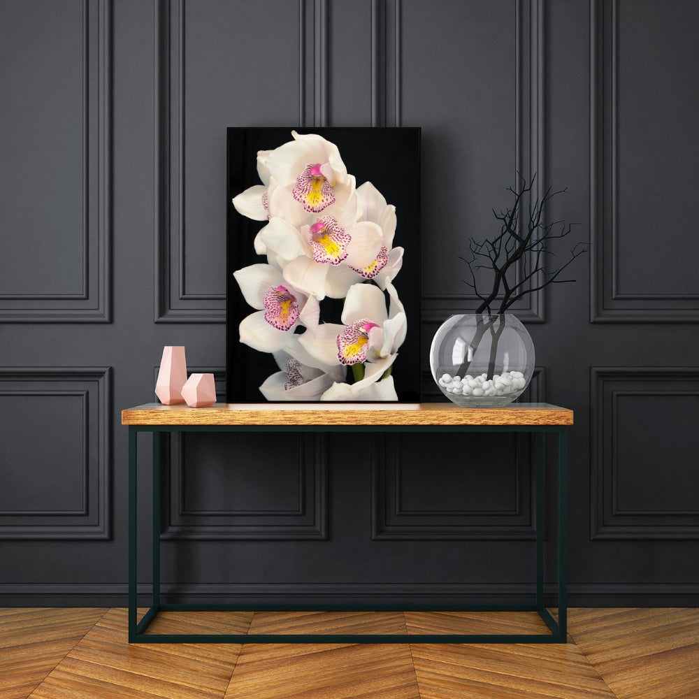 Décor Mural En Verre Trempé - Orchidées Blanches Sur Fond Gris - Art Moderne - Neuf - Marque VA Art-Glass