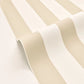 Beige and white striped wallpaper shown in a close-up, rolled view to display its texture and pattern.