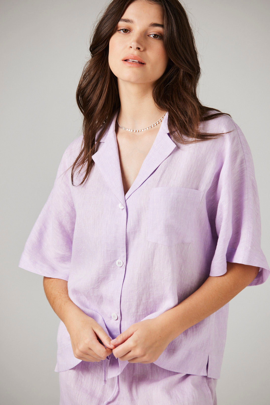Cleo Linen Pyjama Shirt - Lilac