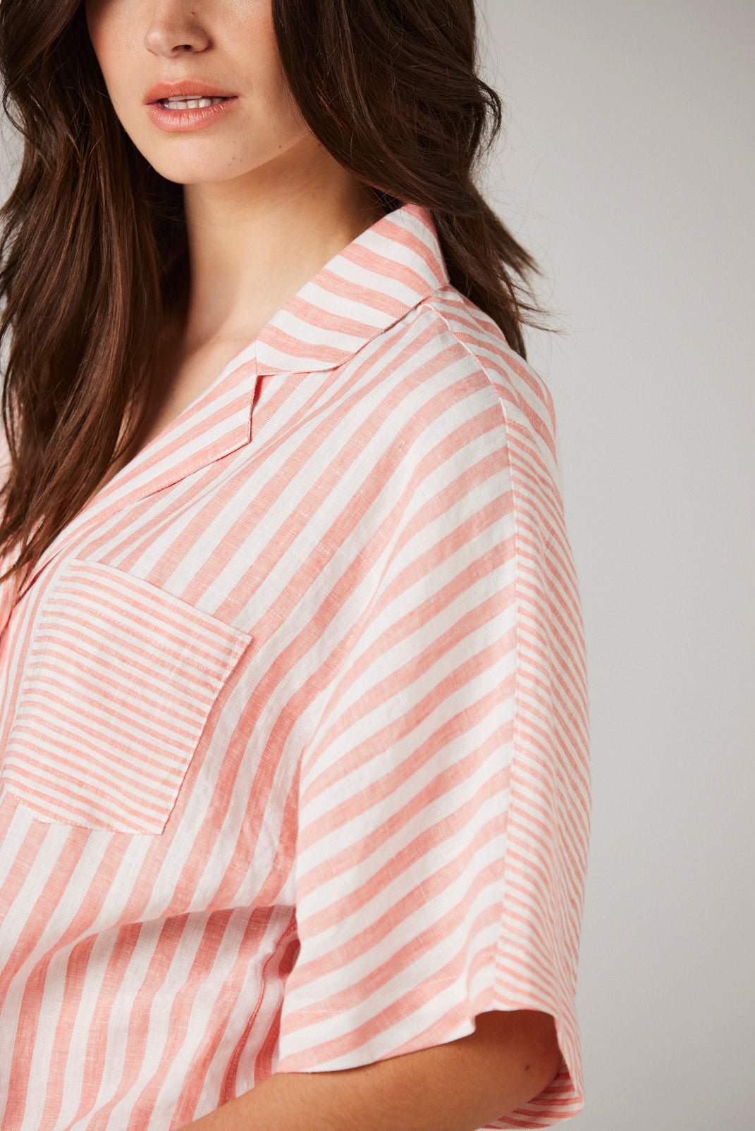 Cleo Linen Pyjama Shirt - Sunset Stripe