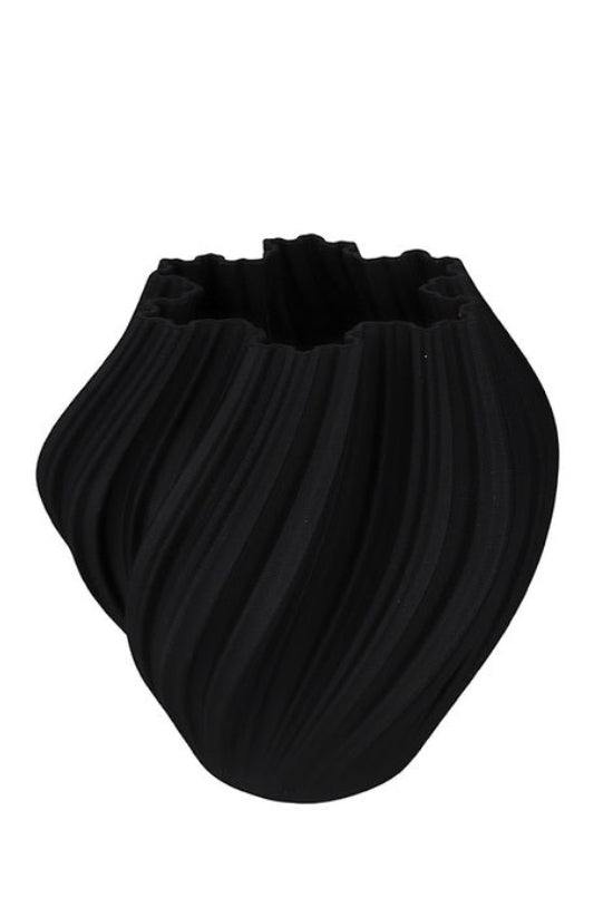 Black 3d printed vase on  white background