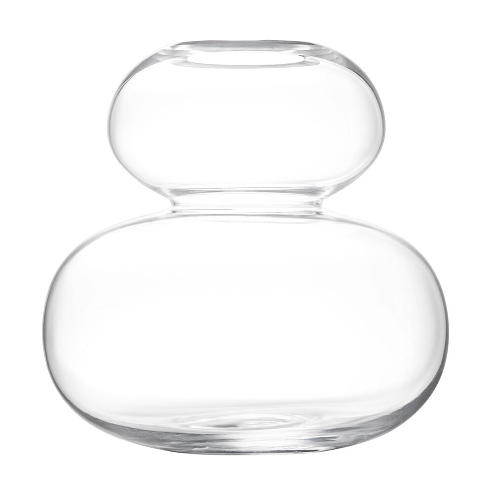 Clear glass vase with two distinct levels on a white background