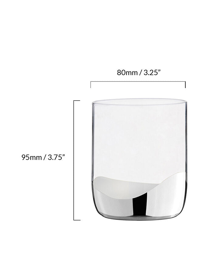 Clear glass with dimensions and capacity details on a white background