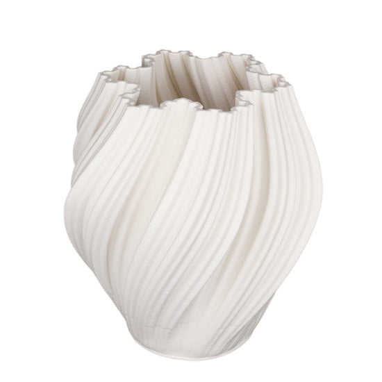 White ribbed vase on a white background