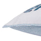 White pillow with blue decorative elements on a white background