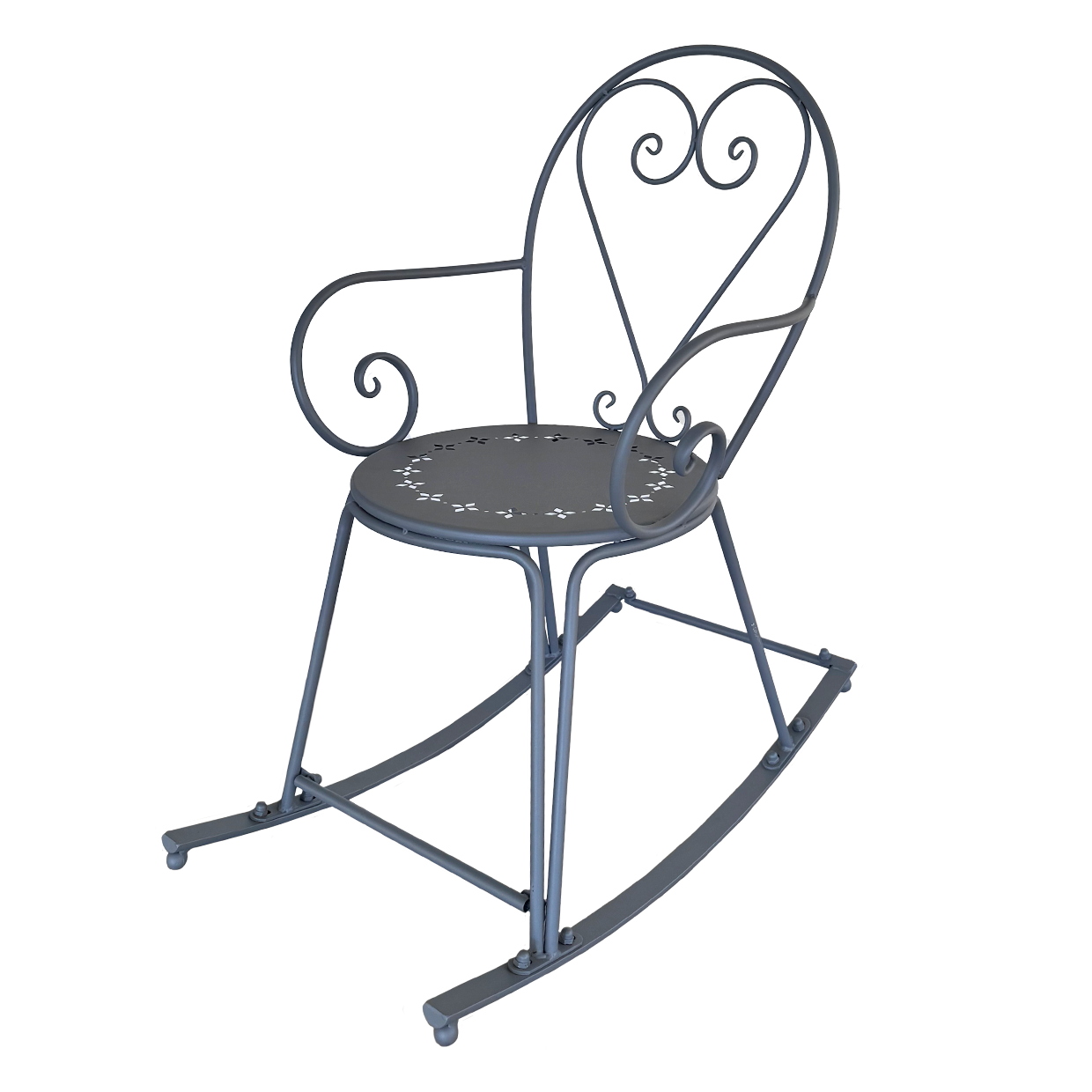 Decorative metal rocking chair on a white background