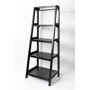 Black ladder shelf on a white background