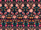 Bonita Velvet Rosa floral fabric from Temperley London and Roma Fabrics in pinks, aqua, orange and green on a black background