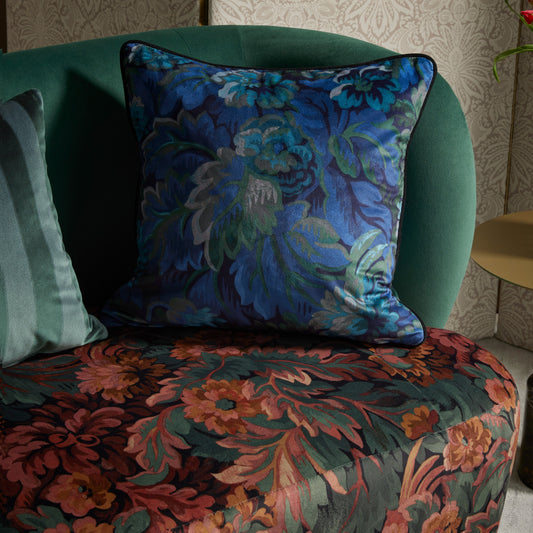 Borchelli fabric in blue florals on a floral sofa