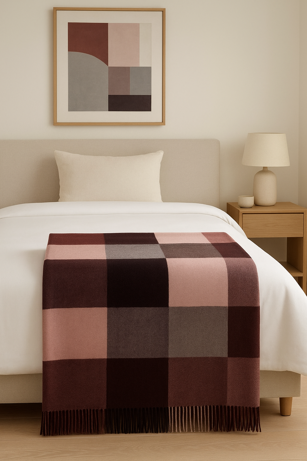 Lifestyle bedroom image with folded throw