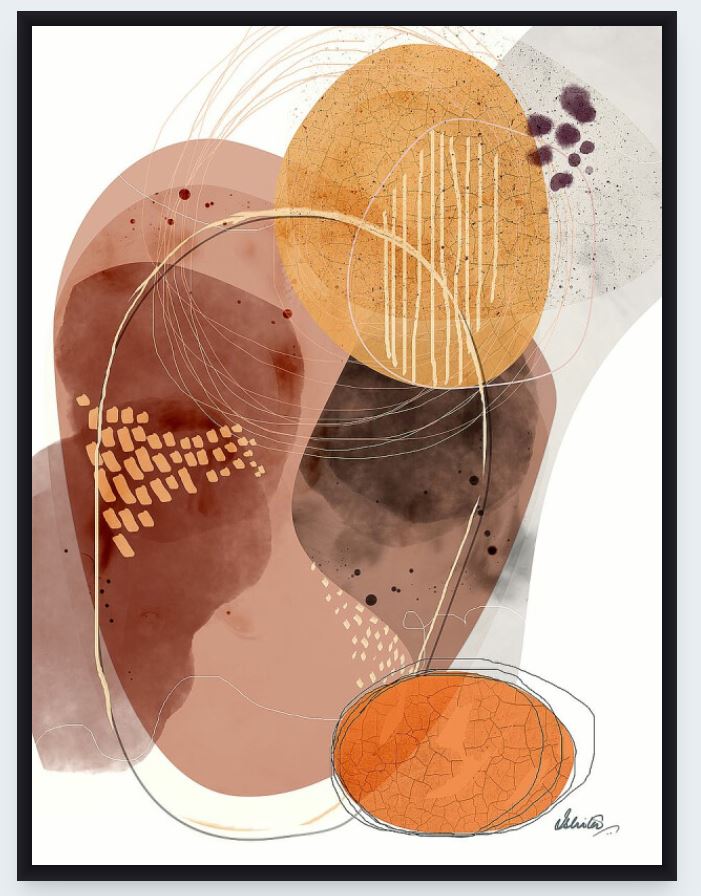 Abstract art piece with geometric shapes and patterns in earthy tones.