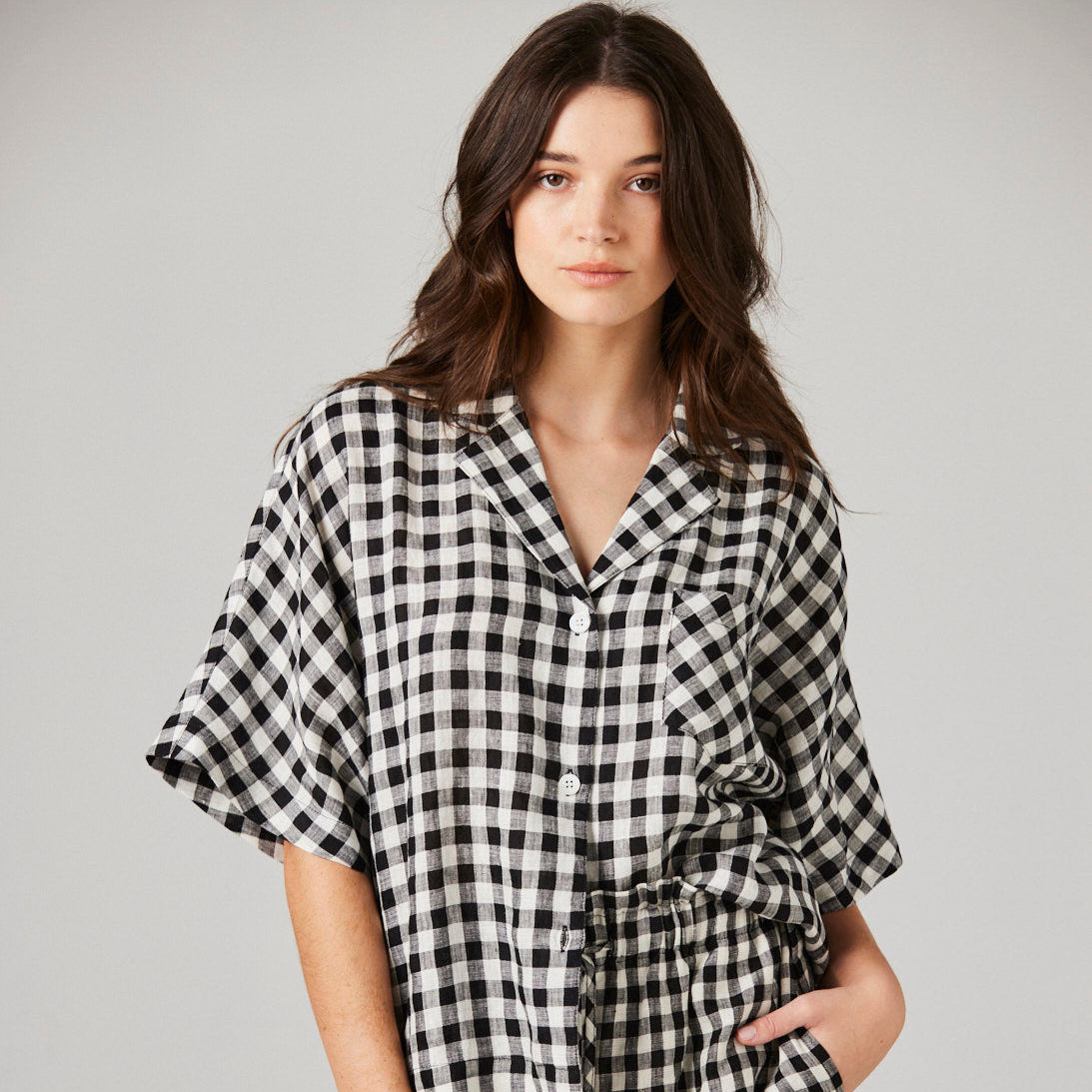 black and white checked pyjama shirt