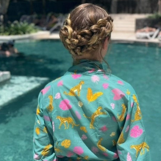 Cheeky Cheetah Kimono Robe - Palm Green