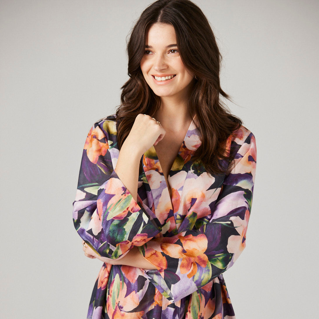 smokey bloom floral chloe silk robe
