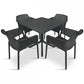 Black outdoor table with four matching chairs on a white background