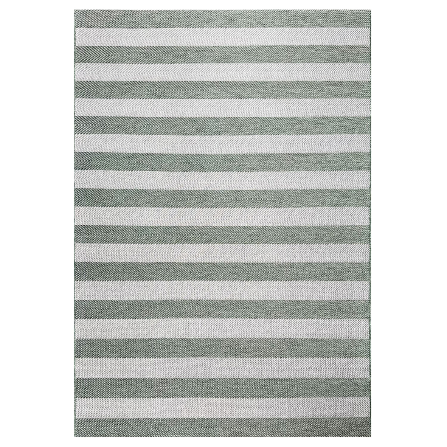Striped rug with alternating light and dark gray stripes on a white background