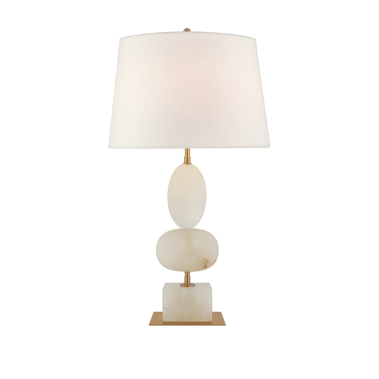 Dani Lamp with a white linen shad in alabaster stone
