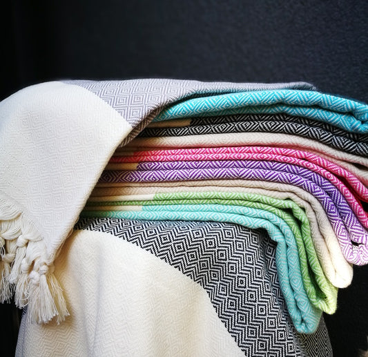 Cotton Tassel Diamond Throw - 8 colours