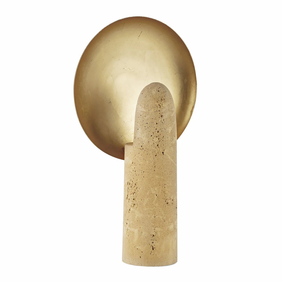 Decorative wall sconce with gold metal and beige stone design on a white background