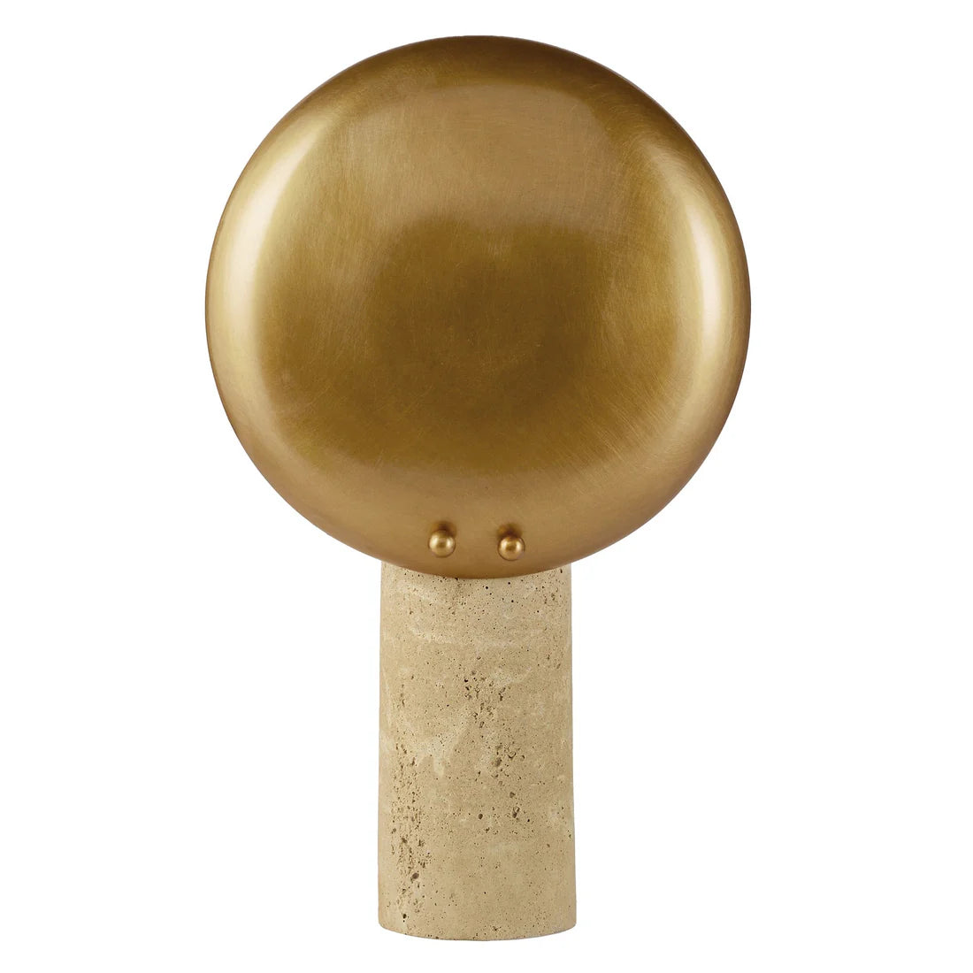Decorative lamp a gold spherical top and beige cylindrical base on a white background