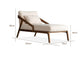 Modern lounge chair with dimensions on a white background