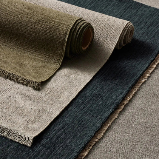 3 Emilio rugs in kale, oyster and flint