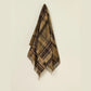 Plaid blanket with fringes on a beige background