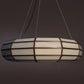 hanging pendant with glass panels framed in bronze