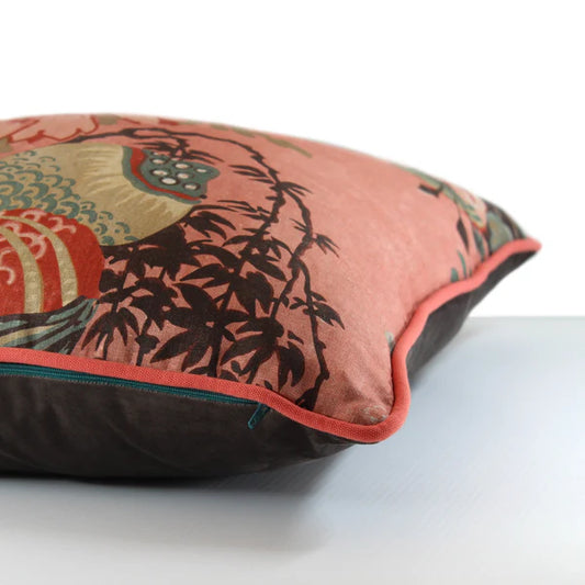 Fairbanks Floral Salmon Cushion - Thibaut Fabric